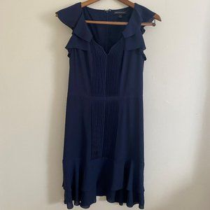 Banana Republic Navy Pleated V Neck Dress Size 2